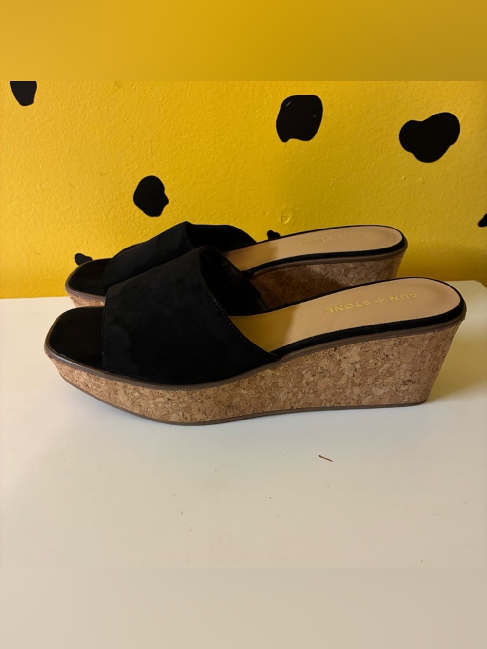 Women Black Slide Sandals Size 10 Cork Wedge Comfort Summer Shoes